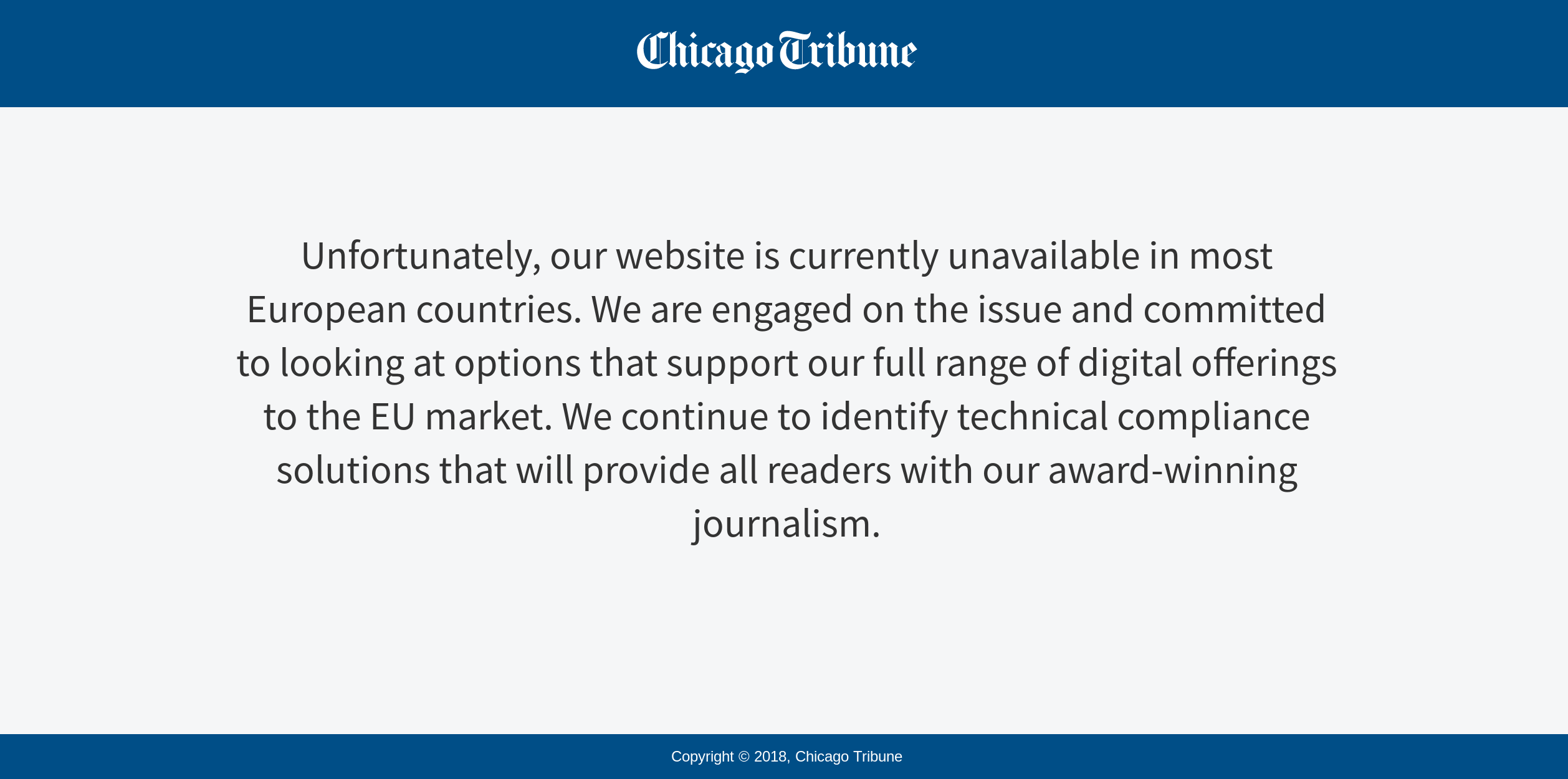 Chicago Tribune frontpage blocked to EU users